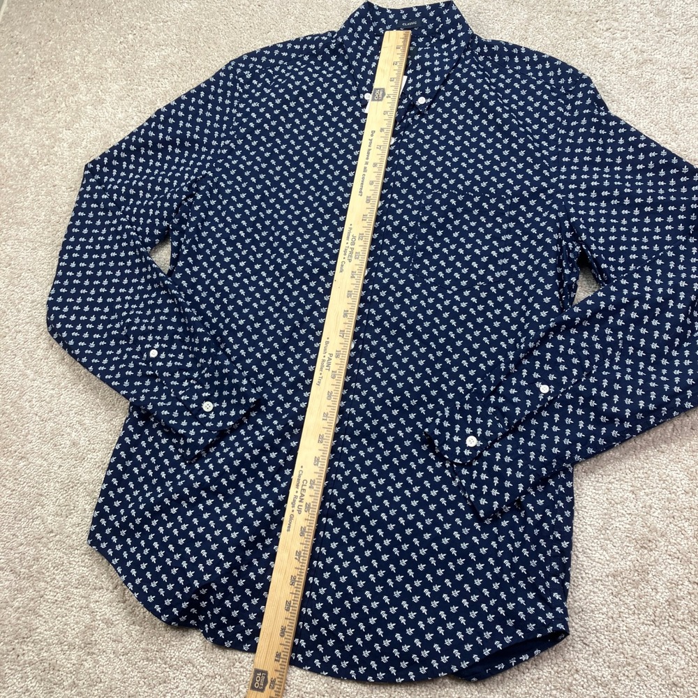 NEW J. Crew Mens L Button Front Shirt Navy White Leaf Print Flex Washed BT132 - Picture 5 of 7